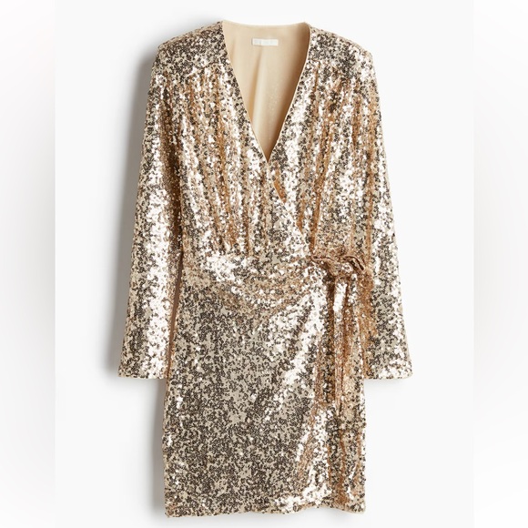 H&M Gold Sequin Wrap Dress SIZE S NWT - Picture 5 of 6